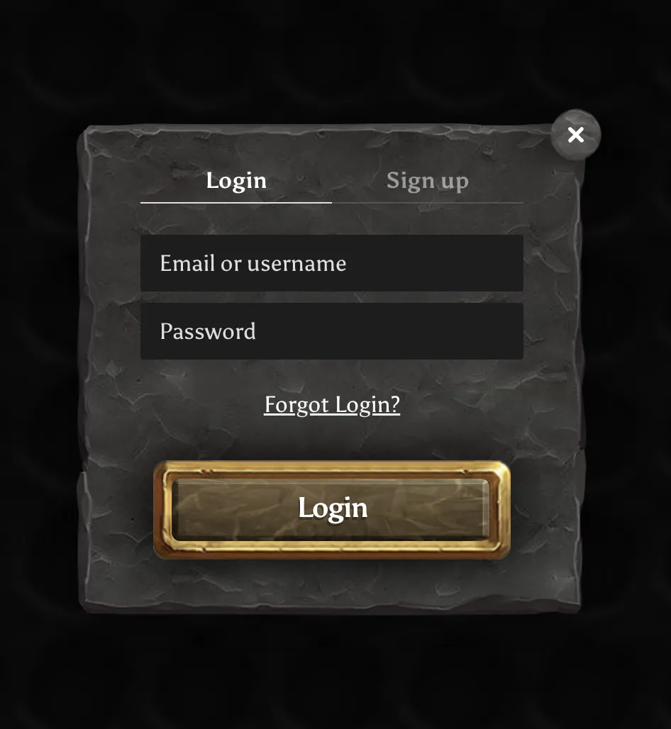 Login modal with email and password fields